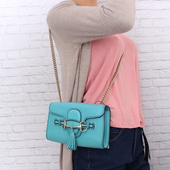 Gucci Emily Turquoise Calfskin Leather Crossbody and Shoulder Purse A4979 - Picture 3 of 10